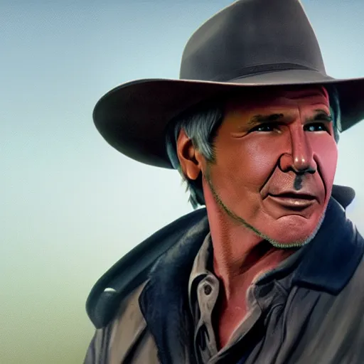 Prompt: harrison ford from indiana jone, but with very big ears. portrait realistic 8 k