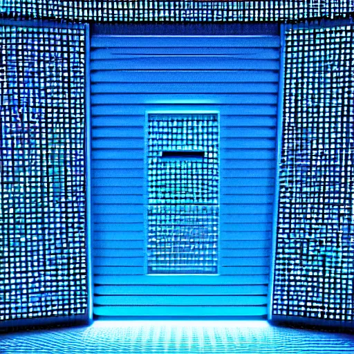 Image similar to a blue hexagonal door from the movie tron : legacy