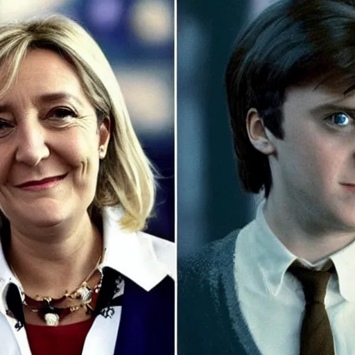 Prompt: marine lepen in harry potter movie