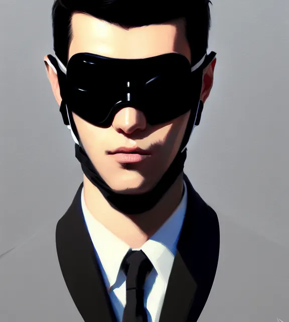 Image similar to a ultradetailed beautiful panting of a stylish man wearing black medical mask, by ilya kuvshinov, greg rutkowski and makoto shinkai, trending on artstation