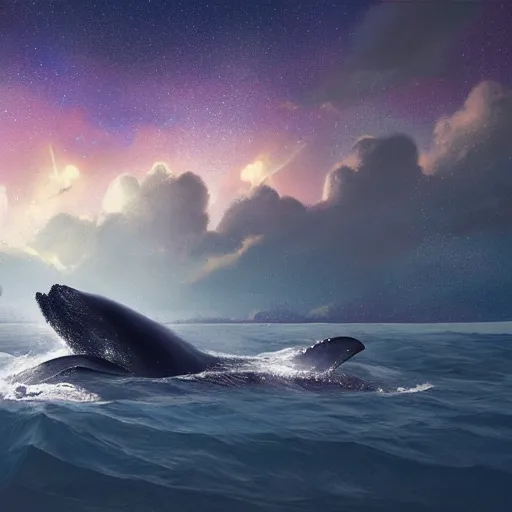 Prompt: whale under the stars,cgstation,artstation,3d,4k