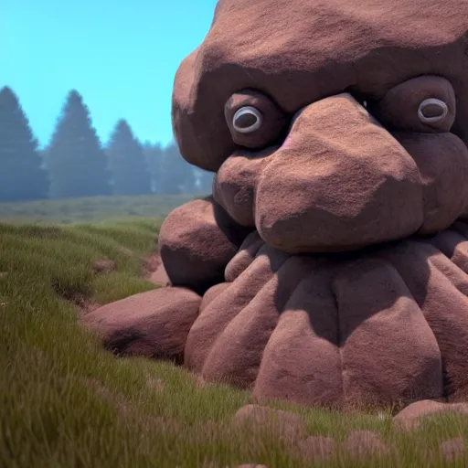 Image similar to a brown rock golem, unreal engine, path tracing