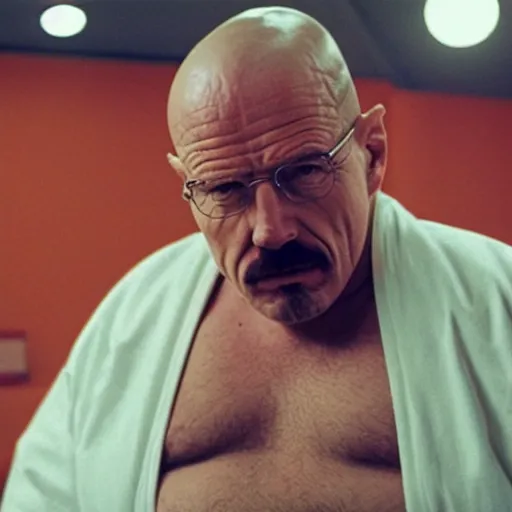 extremely muscular Walter White, movie still, realistic