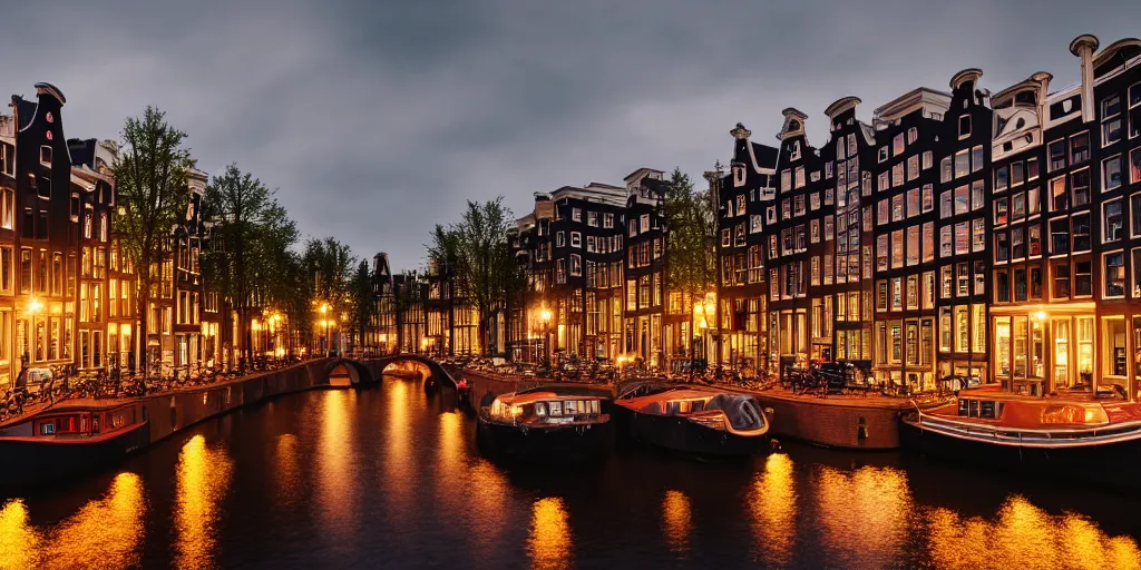 Image similar to realistic photo of Amsterdam, leica, medium format, cinematic lighting, 8K, hyper realistic, very detailed,