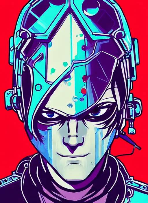 Image similar to cyberpunk link from zelda!! cyborg portrait illustration, pop art, splash painting, art by geof darrow, ashley wood, alphonse mucha, makoto shinkai