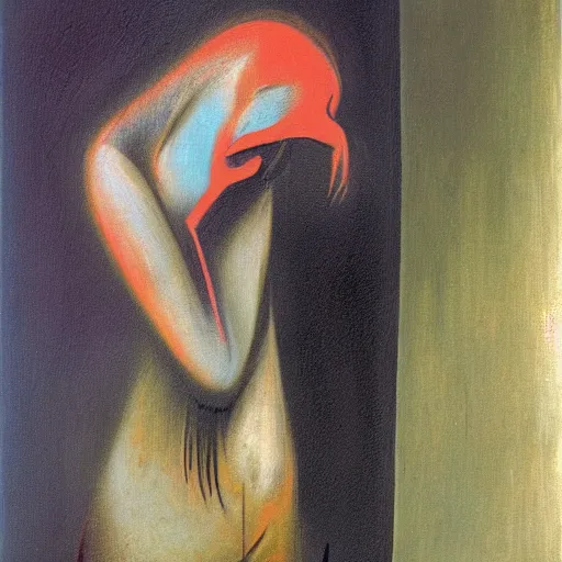 Prompt: sadness personified, by francis bacon, oil on canvas, german expressionism