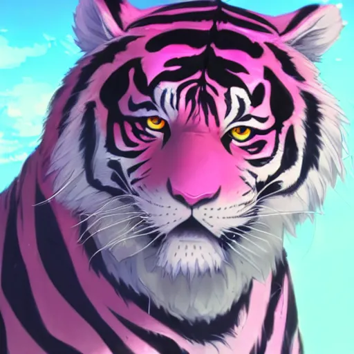 Prompt: a pink tiger wearing a lab coat, illustration concept art anime key visual trending pixiv fanbox by wlop and greg rutkowski and makoto shinkai and studio ghibli and kyoto animation symmetrical facial features