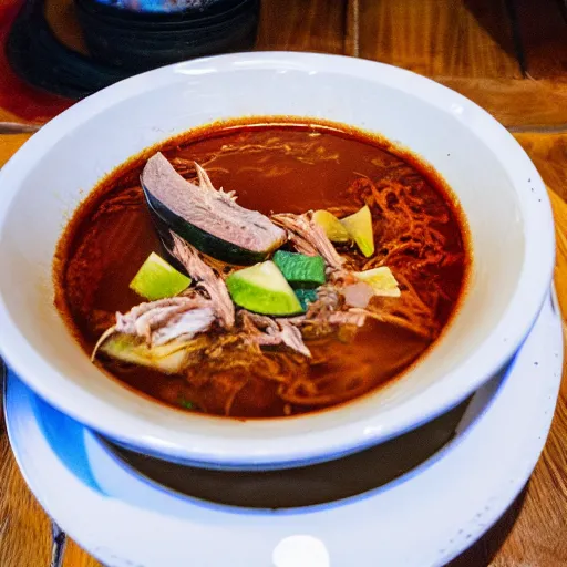 Prompt: duck swimming in pozole