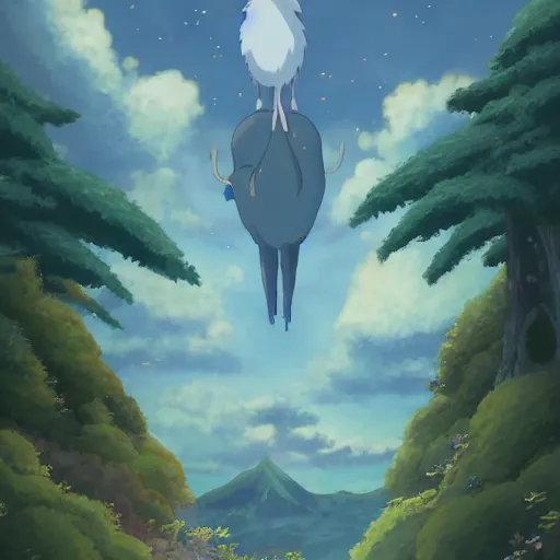 Prompt: big cute creature made in studio ghibli artstyle, high quality detailed, 8k, smooth, sharp focus, beautiful scene, ghibli, wonderful, anime art , cinematic scene, fantasy,