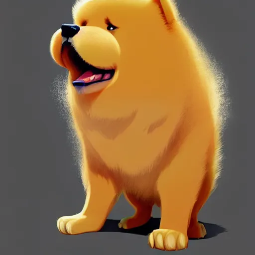 Prompt: goro fujita ilustration a dog of the chow chow breed drinks, clean, fluffy with a lot of hair, happy by goro fujita, painting by goro fujita, sharp focus, highly detailed, artstation