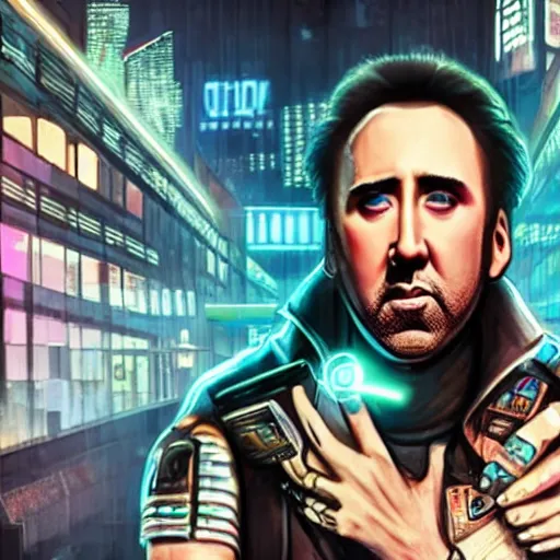 Prompt: nicolas cage, cyberpunk