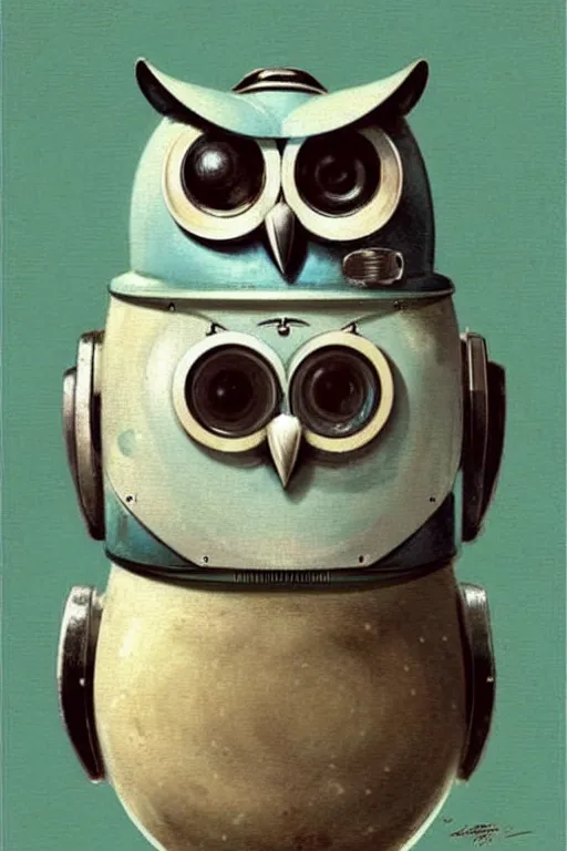 Image similar to (((((1950s cute retro robot owl . muted colors.))))) by Jean-Baptiste Monge !!!!!!!!!!!!!!!!!!!!!!!!!!!!!!