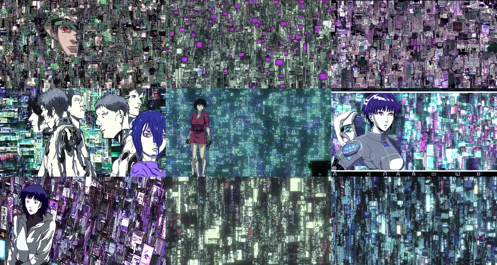 Prompt: Generative adversarial network. Screenshot from an episode of the anime 'Ghost in the shell: Stand Alone Complex' (2003)