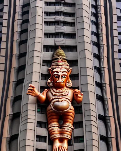 Prompt: high quality 3 d art deco biomorphic hanuman! head building in mumbai!! centre, highly detailed, cinematic smooth, berenice abbott & john j. park, dramatic warm morning light, wide shot, high angle, uhd 8 k, sharp focus