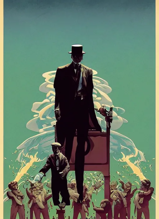 Image similar to poster artwork by Michael Whelan and Tomer Hanuka, Karol Bak Major Buster Keaton, angels, clean