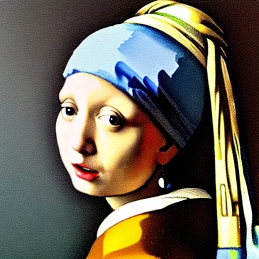 Image similar to painting of the girl with the pearl earring as a teletubbies, in the style of johannes vermeer