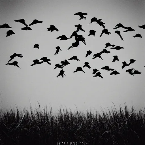 Image similar to “a flock of crows attacking people”