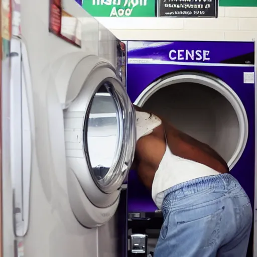 Prompt: Prince sorting his laundry at his local launderette