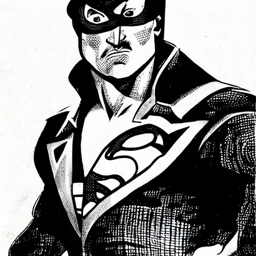 Image similar to soviet russian superman with an eyepatch, close up, by will eisner