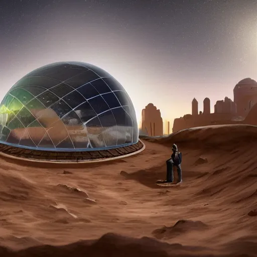 Image similar to a solarpunk domed city on mars