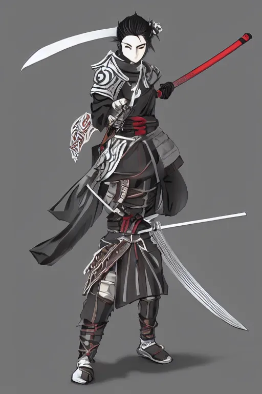 Image similar to anime style warrior with katana, snowy