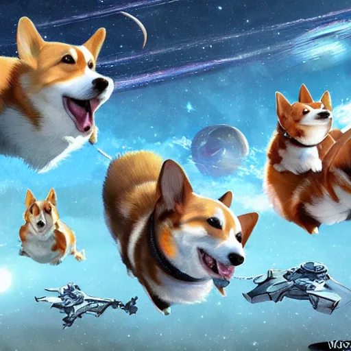 Image similar to Corgis in no man's sky, fantasy art