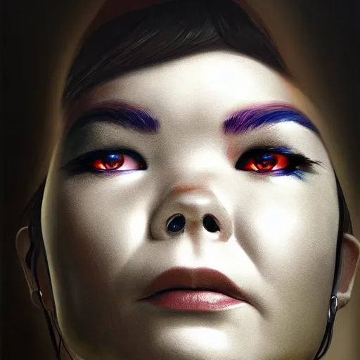 Image similar to cyborg bjork, a photorealistic painting by wang duo, featured on cg society, photorealism, behance hd, ultrafine detail, high detail