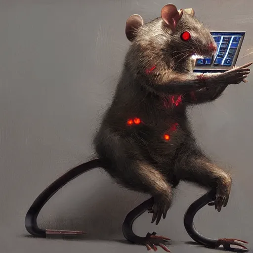 Image similar to a rat cyborg playing with a tb-303 synthesizer, by ruan jia