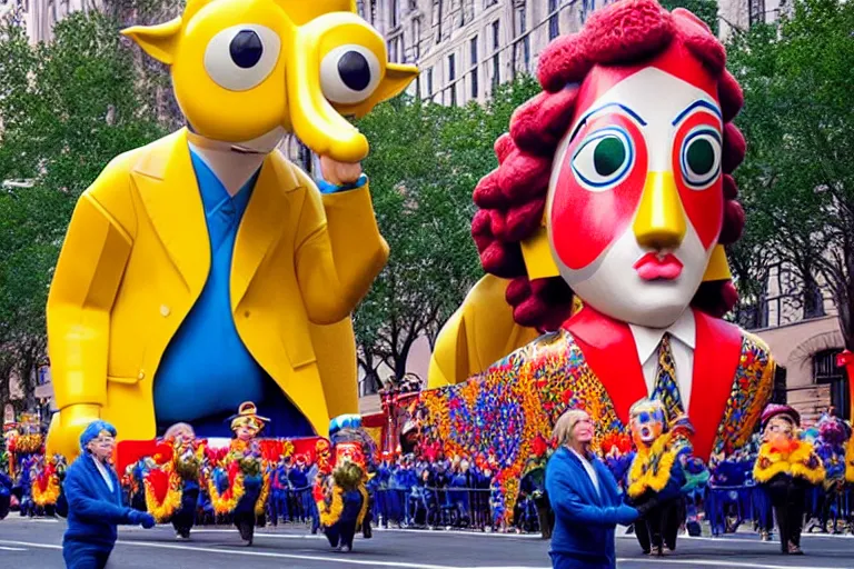 Prompt: photo of giant beautiful elaborate parade float character designed by ( ( ( ( ( ( ( ( picasso ) ) ) ) ) ) ) ) and wes anderson!!!!!!!!!!!!!!, in the macys parade, detailed 4 k photo,
