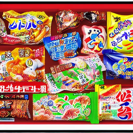 Prompt: 8 k 3 d capture scan of japanese candy package, high textured, conceptual, intricate detailed painting, illustration sharp detail, manga 1 9 9 0