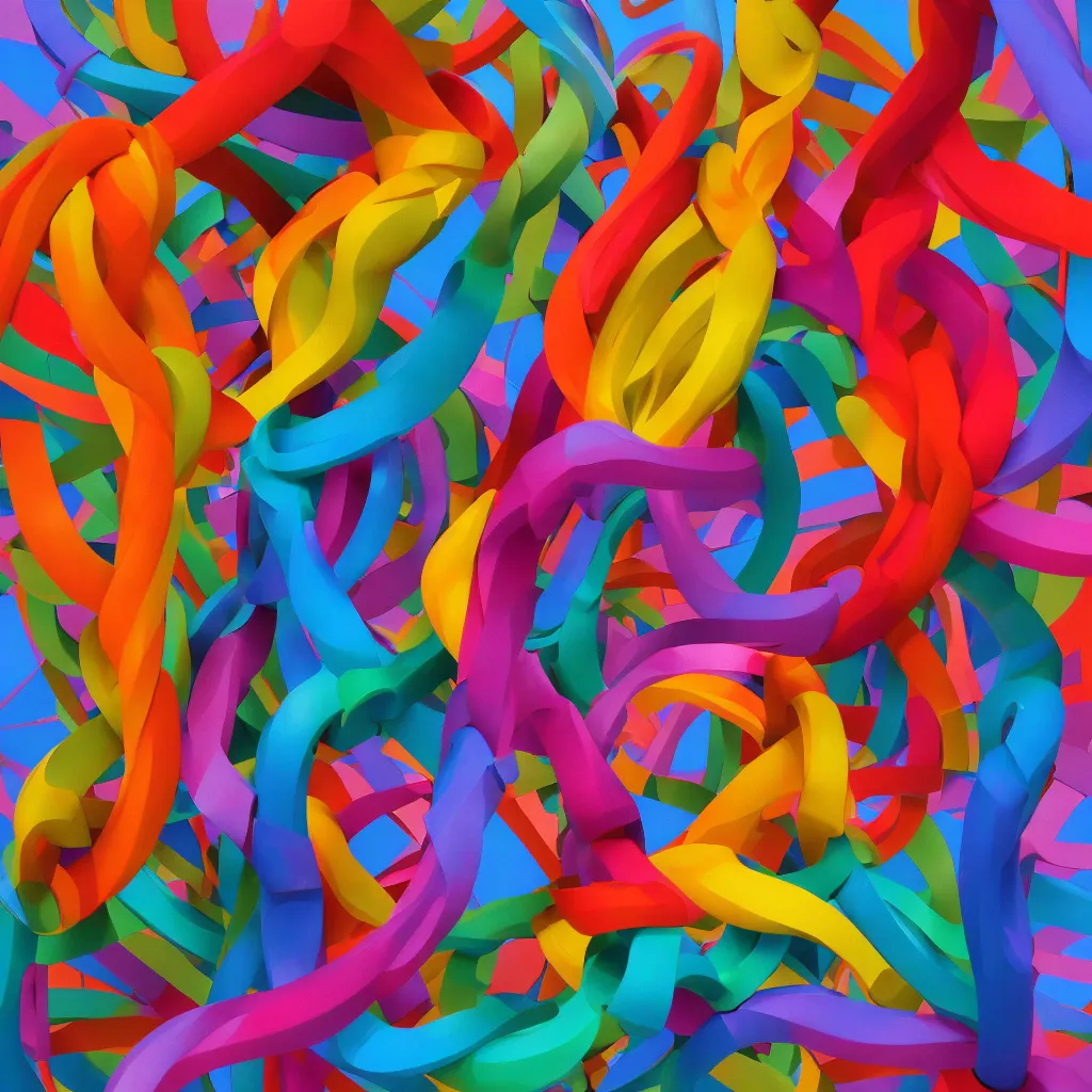 Prompt: a colorful sculpture of two lovers entwined , 3d render, abstract art in the style of cubsim and geogia o keefe,