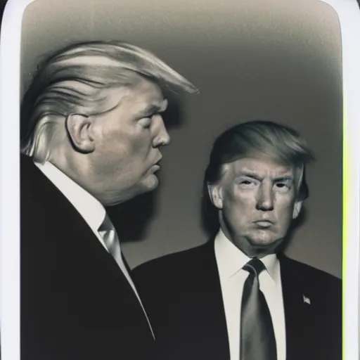 Prompt: polaroid photograph of donald trump meeting aliens