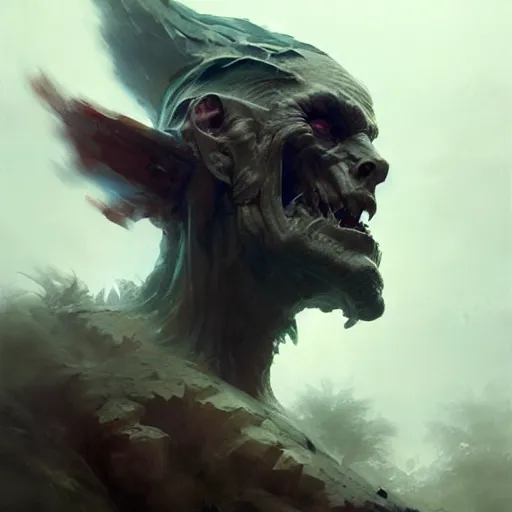 Image similar to a portrait giant humanoid monster, sharp focus, illustration, highly detailed, digital painting, concept art, matte, art by ruan jia and wlop and greg rutkowski, masterpiece