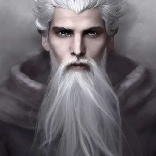 white haired robe fu xi full male body portrait, sit | Stable Diffusion ...