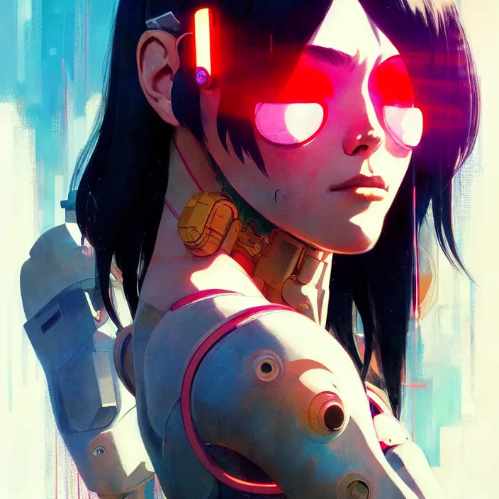 Image similar to cyborg girl | | audrey plaza, fine detail!! anime!! realistic shaded lighting!! poster by ilya kuvshinov katsuhiro otomo ghost - in - the - shell, magali villeneuve, artgerm, jeremy lipkin and michael garmash and rob rey