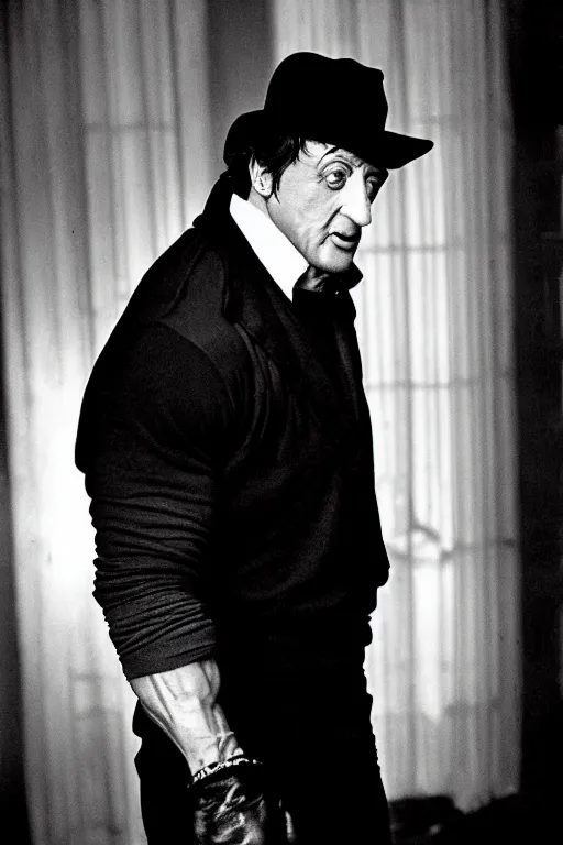 Prompt: sylvester stallone playing edgar allen poe, cinematic, dramatic, mood lighting