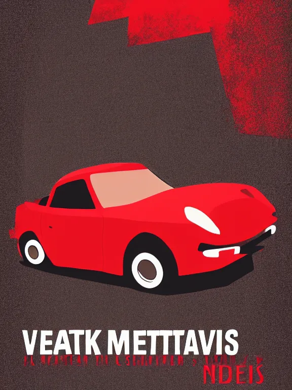 Prompt: Movie poster featuring a vector of a small black car in the middle with some red details, modernism, beige background, in the style of Vasilis Marmatakis