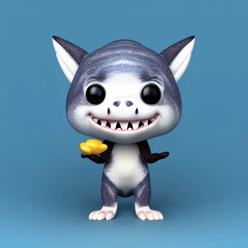 Image similar to cute baby shark with short blue fur smiling, funko pop, beanie baby, daz 3 d, octane render, studio lighting