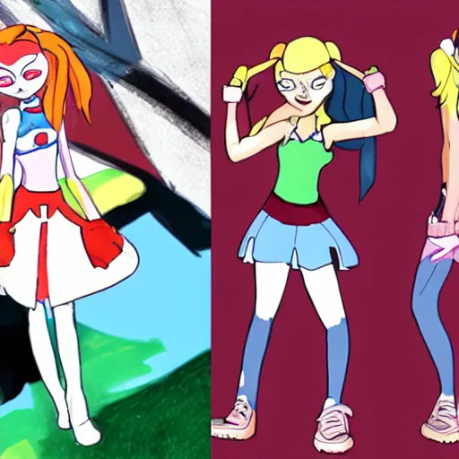 Prompt: female character inspired by harley quinn and star butterfly, studios ghibli