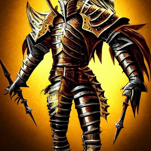 Prompt: portrait the great muscular knight dark souls in golden red armor made of polished dragon bones looks relaxed, quantum physics, victorian era