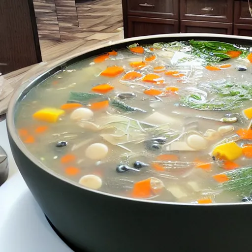 Image similar to a bathtub filled with soup