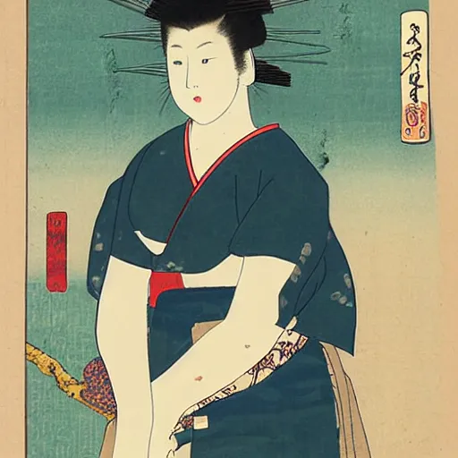 Image similar to portrait of a beautiful female ranger, upper body, ukiyo-e