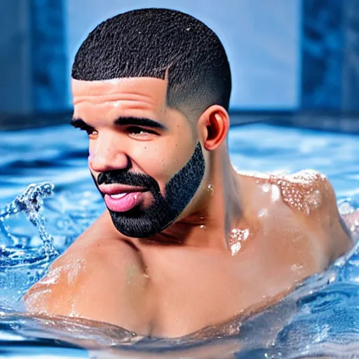 Prompt: Drake taking a bath with bananas, 8k, sharp, high details, detailed face