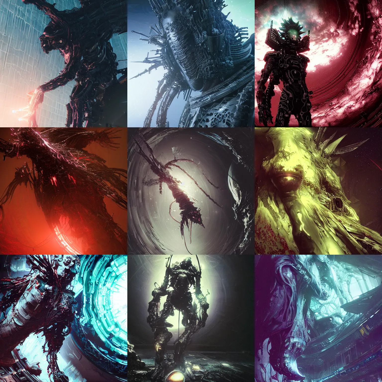 Prompt: gigantic creature in space octane ultra realistic transluscent neon. cinematic by tsutomu nihei by emil melmoth, gustave dore, craig mullins, yoji shinkawa