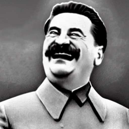 Image similar to stalin laughing in ww 2 after victory