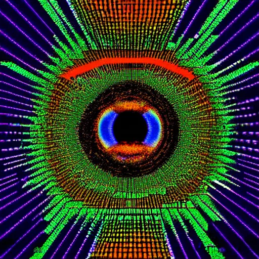 Image similar to a glitch in a cosmic metaverse, path leading to dilated pupil eye, consciousness rising, glitch art, pixelart, mystic art