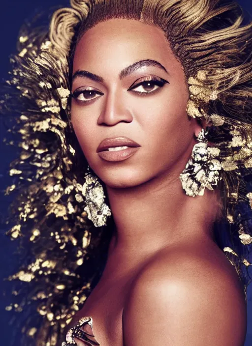 Image similar to beyonce photohoot styled by nick knight posing, studio lighting, majestic style, vogue magazine, highly realistic. high resolution. highly detailed. dramatic. 8 k. 4 k.