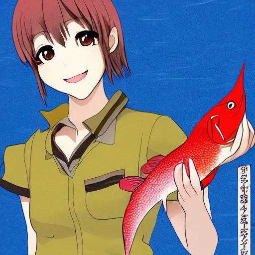 Prompt: yuri tamura with a fish custome anime trending illustration official art