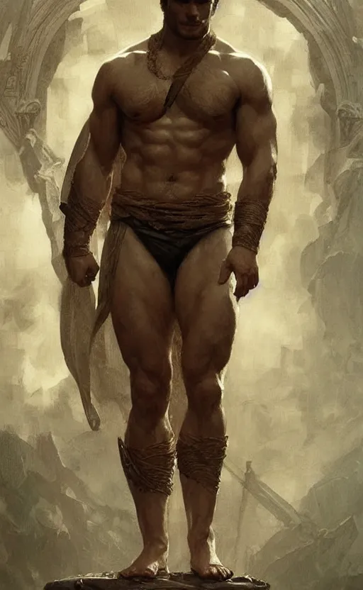 Image similar to Henry Cavill as a Greek god, gorgeous, amazing, muscular, intricate, highly detailed, digital painting, artstation, thighs!!!, concept art, sharp focus, illustration, art by greg rutkowski and alphonse mucha