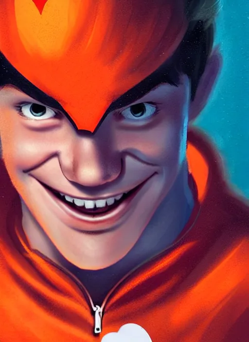 Prompt: friendly teenage archie andrews wearing an orange superhero costume with heart logo, freckles, pureheart the powerful, heart emblem on chest, cape, intricate, elegant, glowing lights, highly detailed, digital painting, artstation, sharp focus, illustration, art by wlop, mars ravelo and greg rutkowski